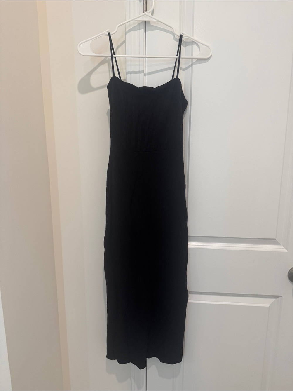 Reformation Black Ribbed Spaghetti-Strap Midi Dress